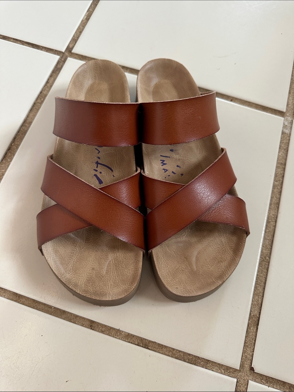 Blowfish Brown Leather Slide Sandals
